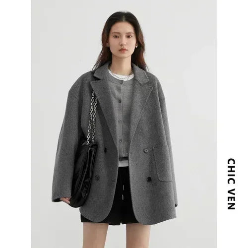 Woolen Loose Double Breasted Jacket