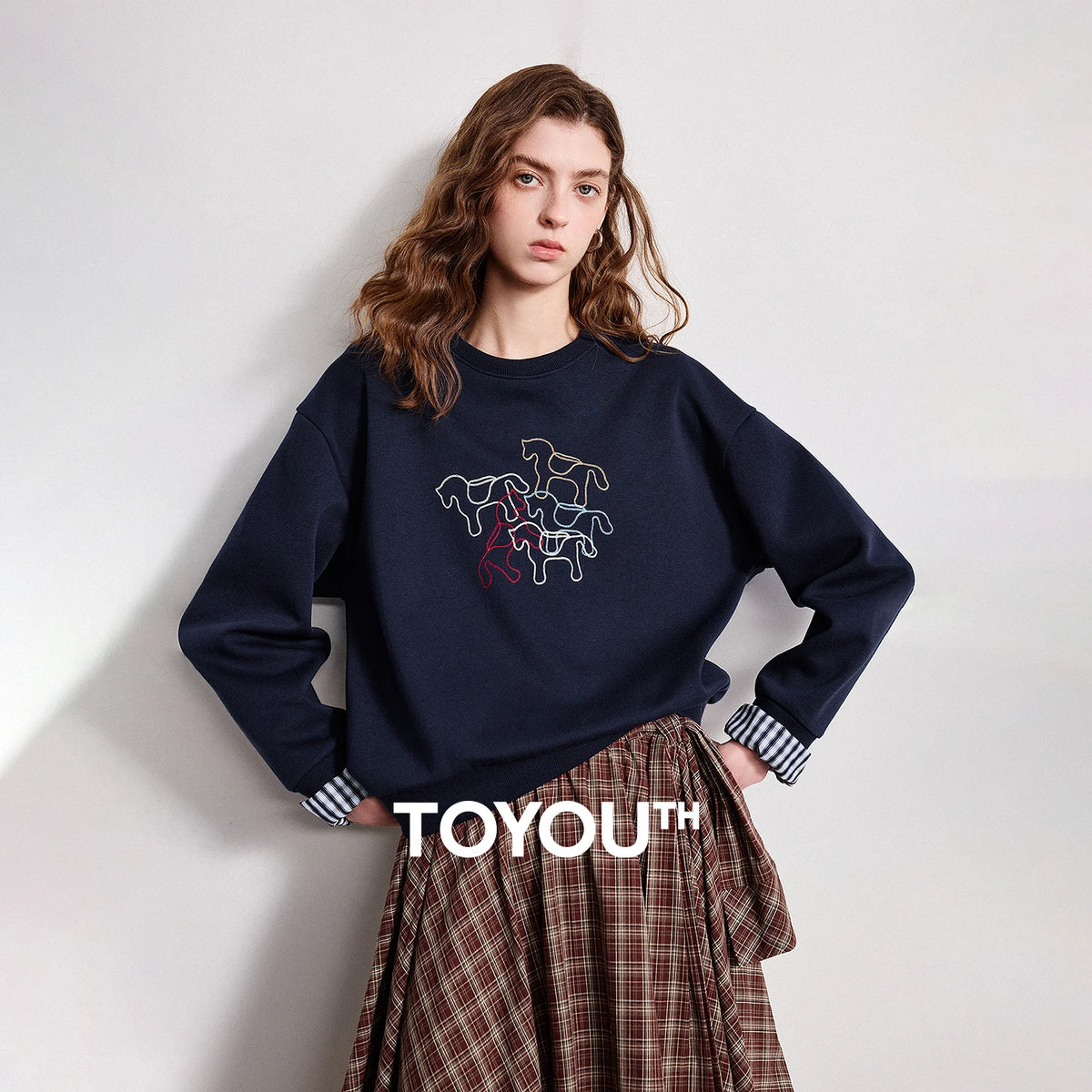 Crewneck Embroidered Patchwork Sweatshirt
