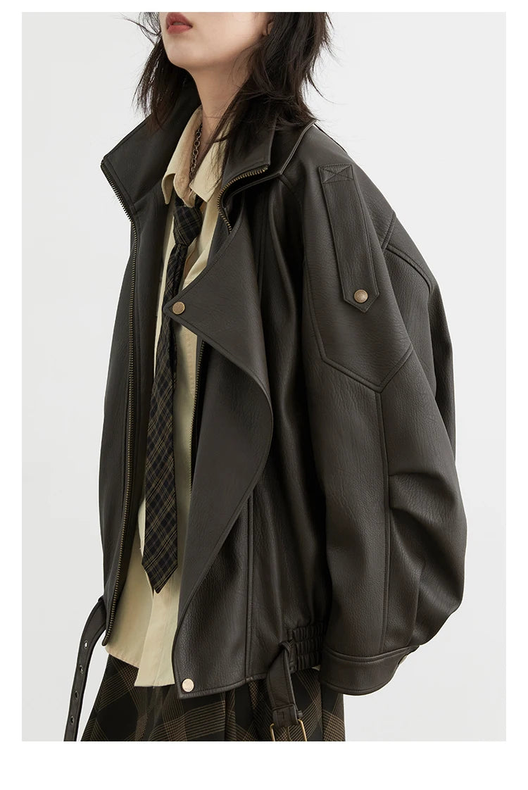 Oversized Retro PU Leather Jacket