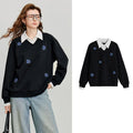 Layered Collared Embroidered Sweatshirt