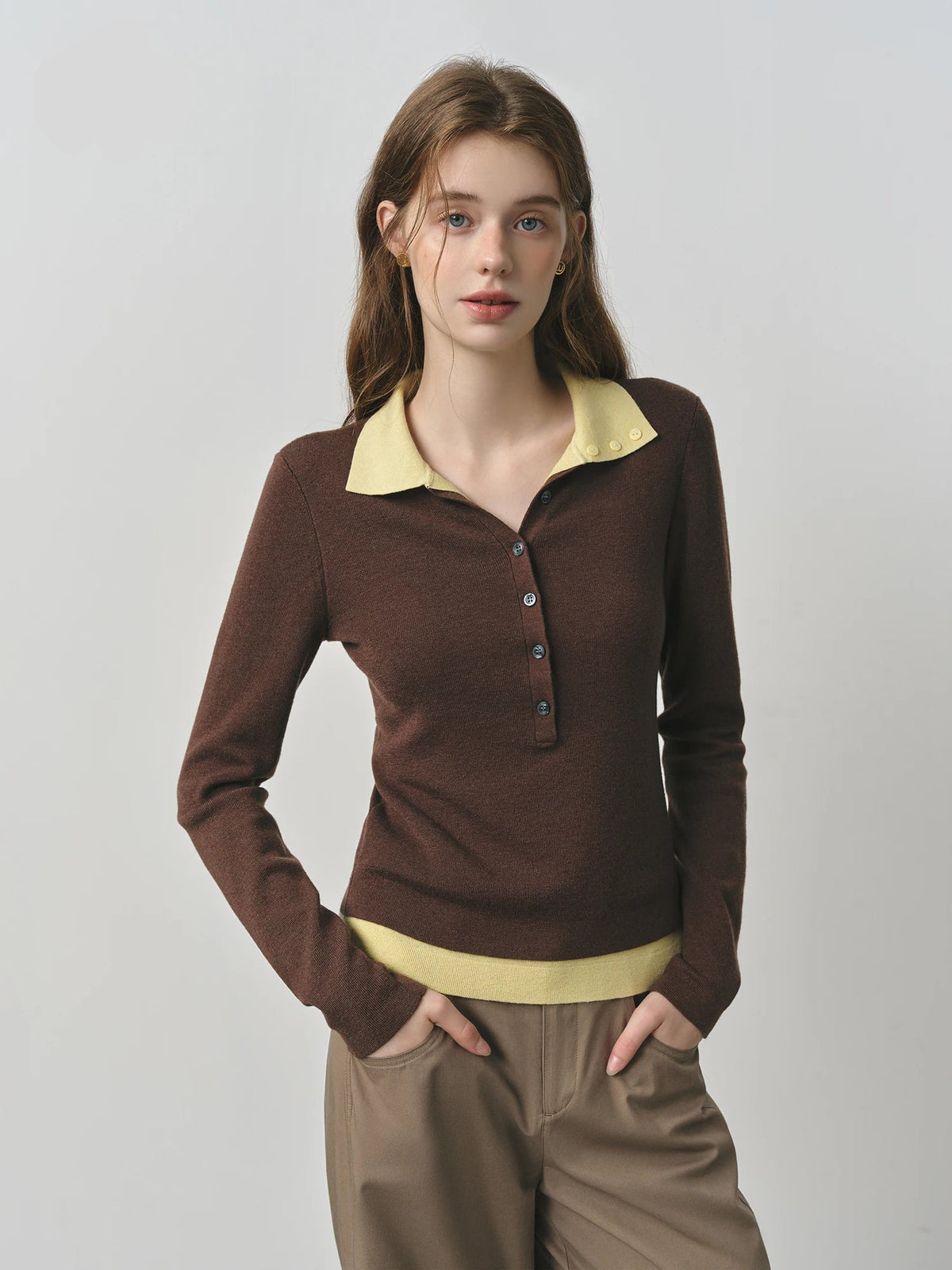 Color-Block Knitted Polo Sweater