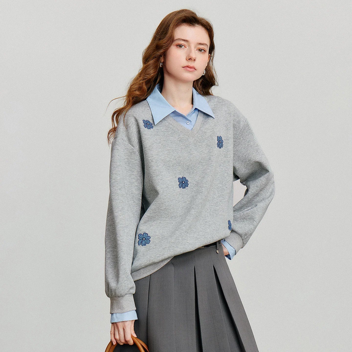 Layered Collared Embroidered Sweatshirt