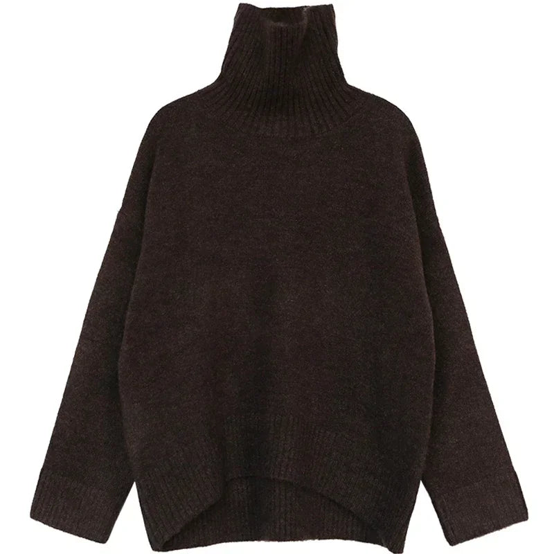 Oversized High-Neck Knit Sweater