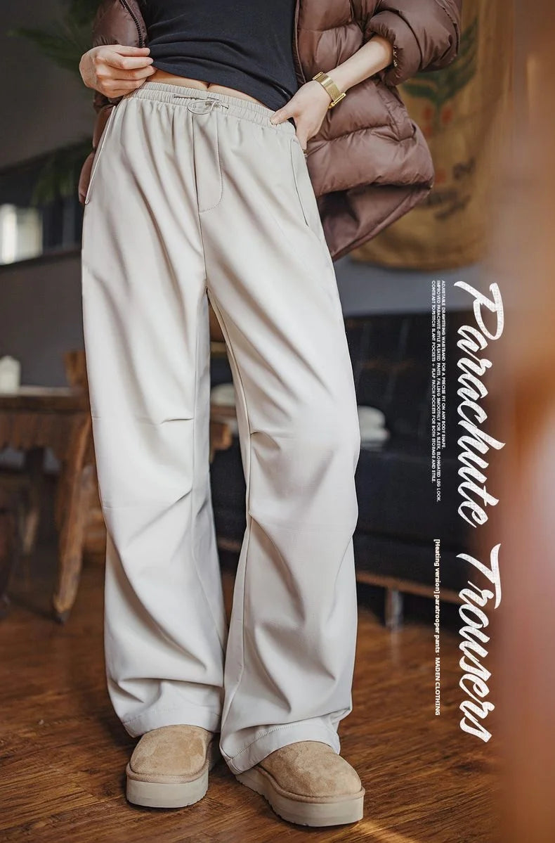 Fleece-Lined Wide-Leg Cargo Pants