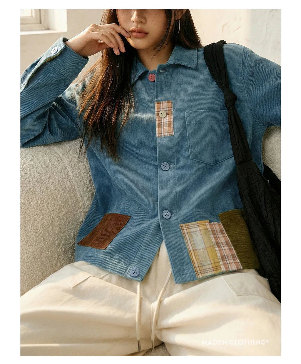 Contrast-Panel Corduroy Shirt Jacket