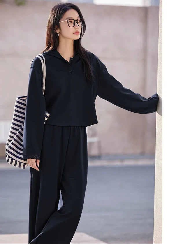 Hooded Sweatshirt & Wide-Leg Pants Set