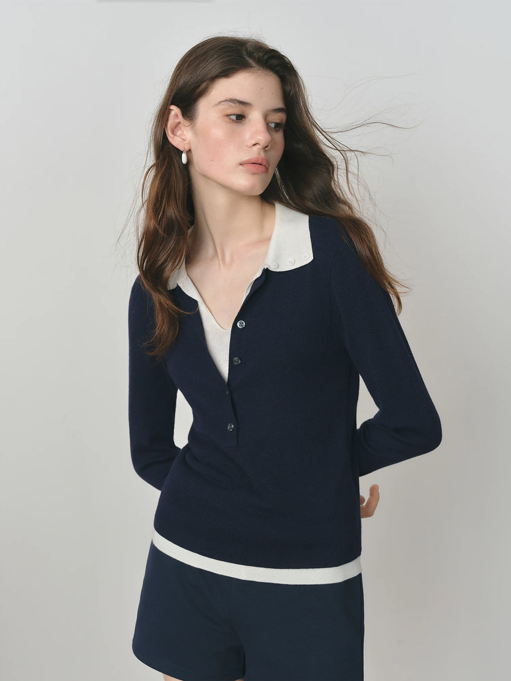 Color-Block Knitted Polo Sweater