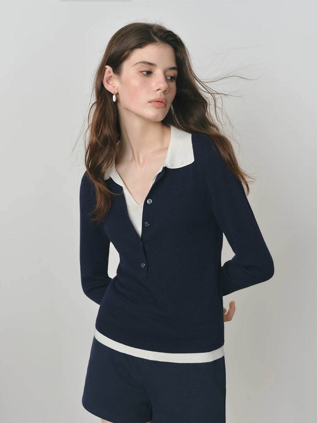 Color-Block Knitted Polo Sweater