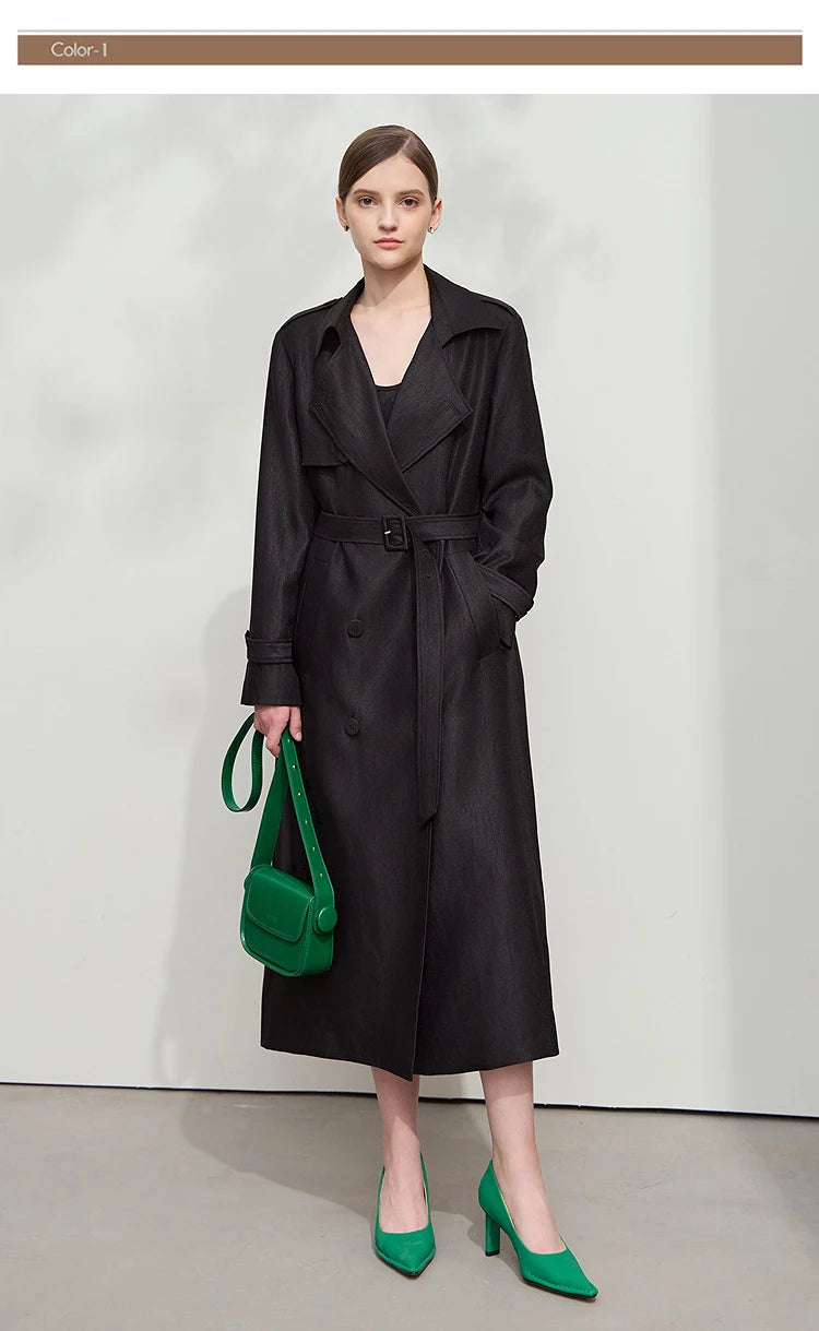 Minimalist Double Breasted Long Trench Coat