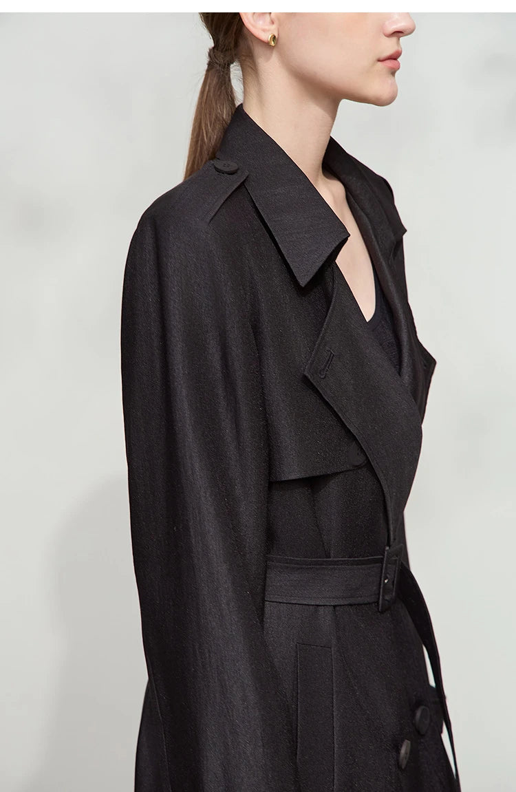Minimalist Double Breasted Long Trench Coat