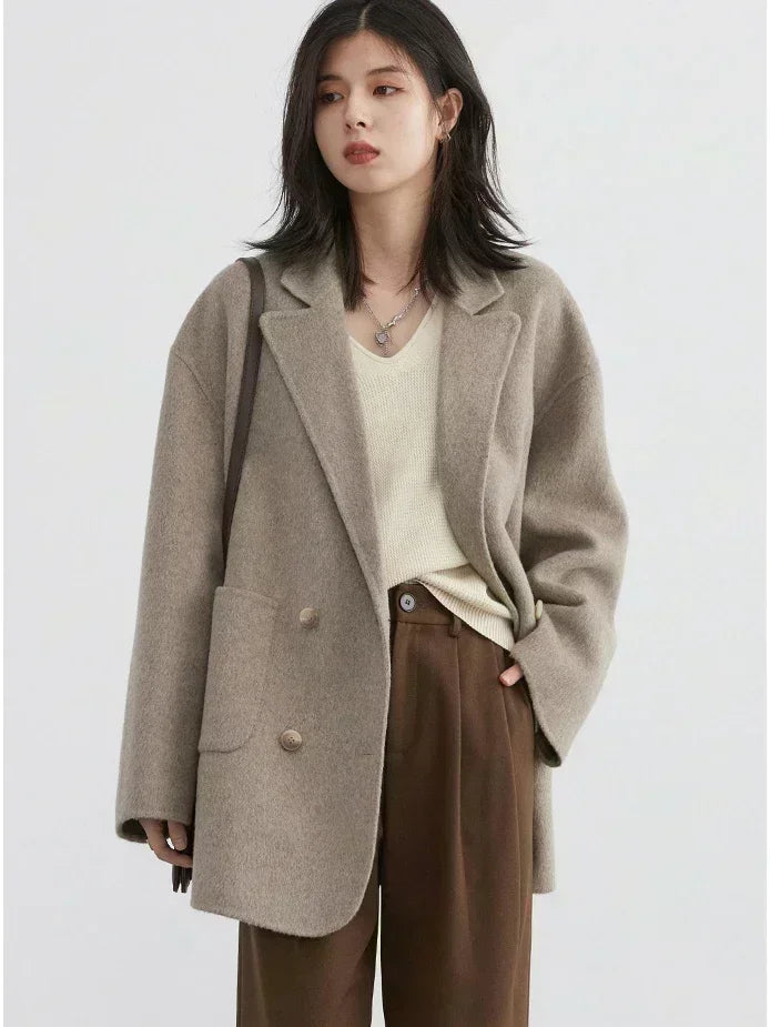 Woolen Loose Double Breasted Jacket