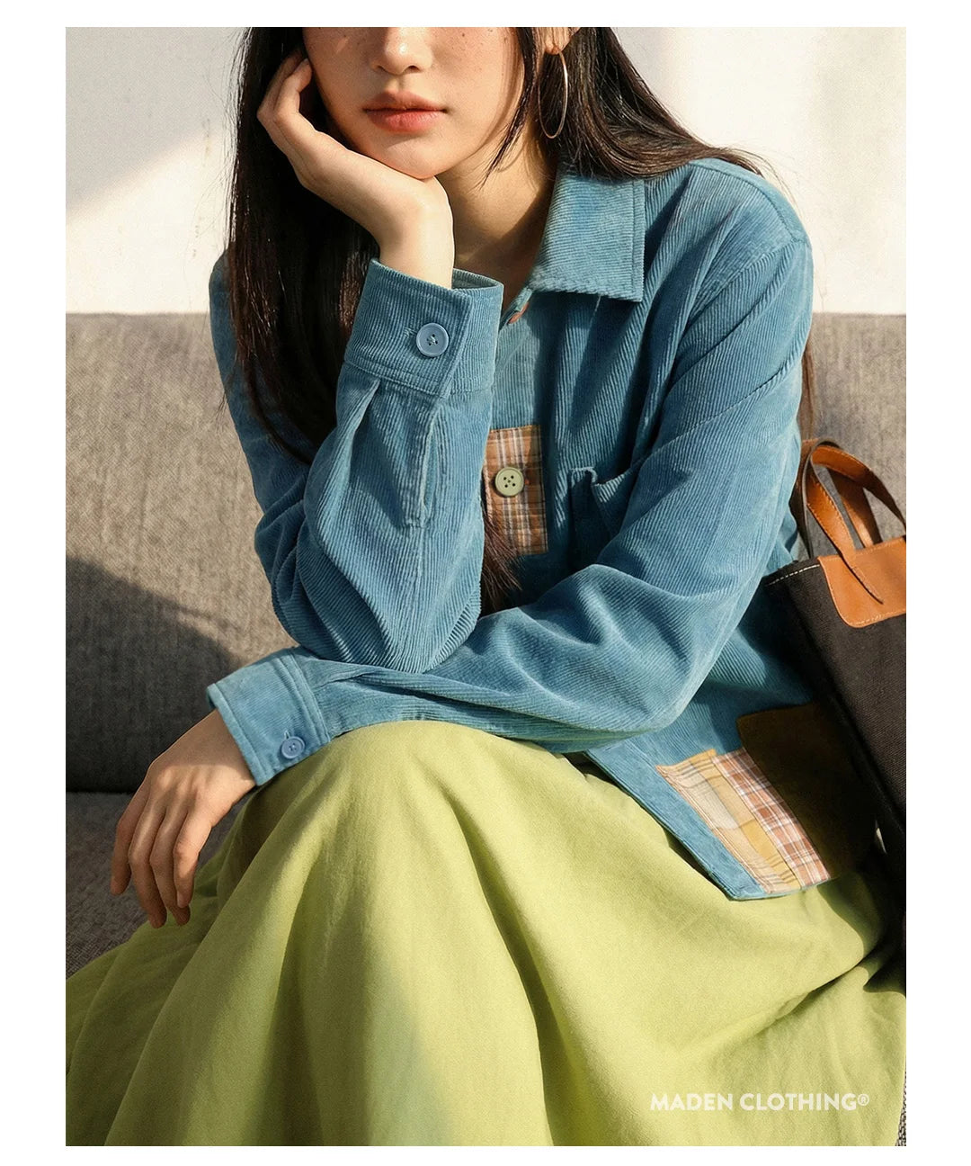 Contrast-Panel Corduroy Shirt Jacket