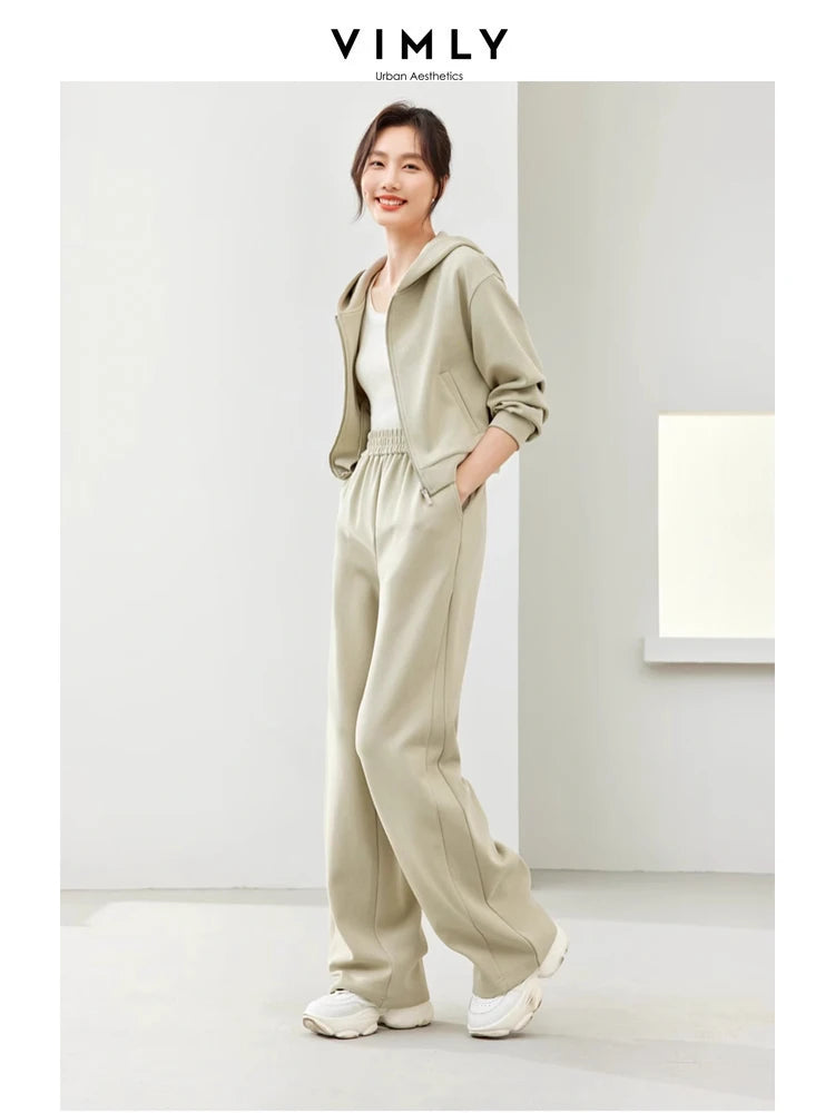 2-Piece Hooded Zip Jacket &amp; Wide-Leg Pants Matching Set