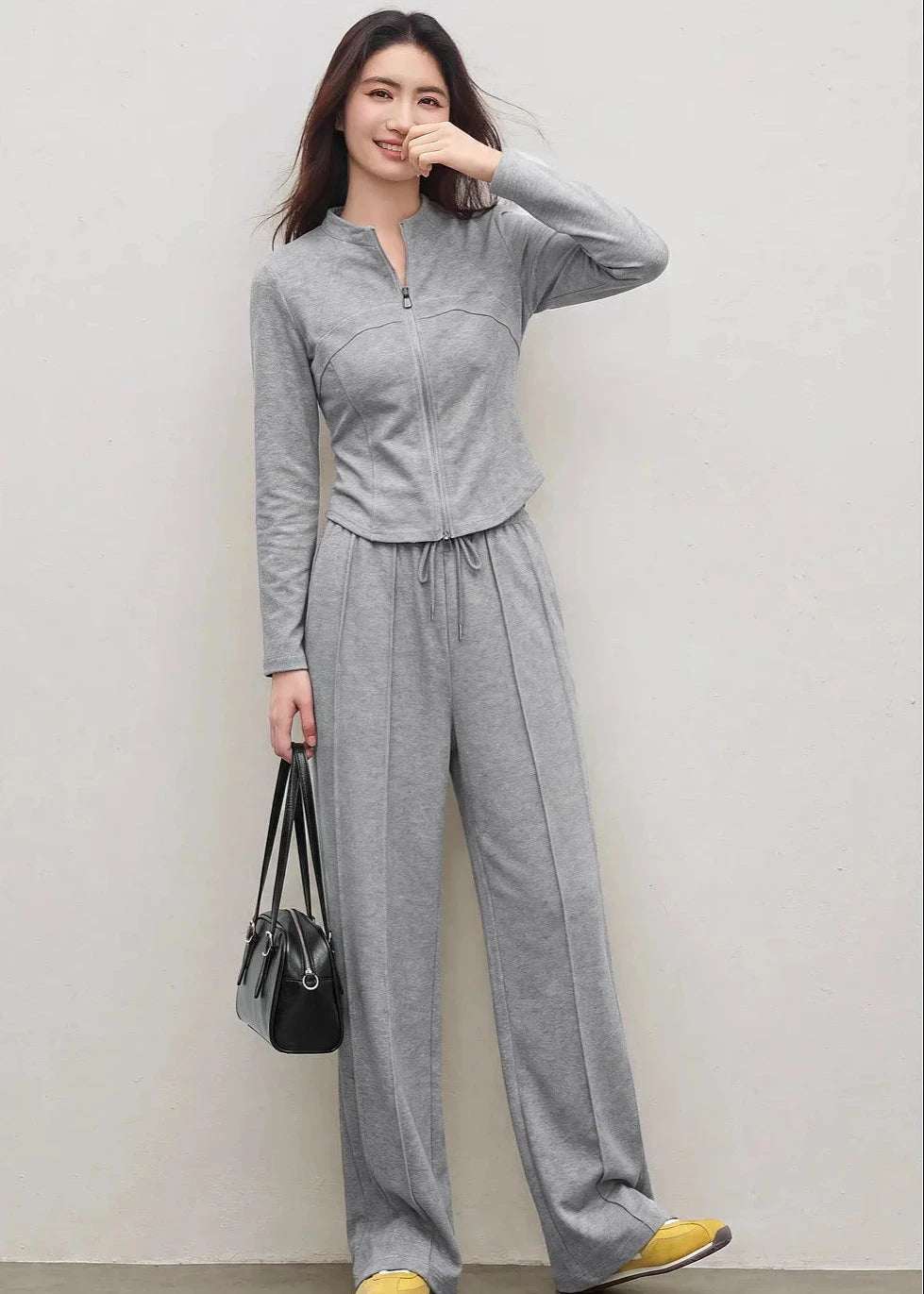 Zip-Up Sweatshirt & Wide-Leg Pants Set