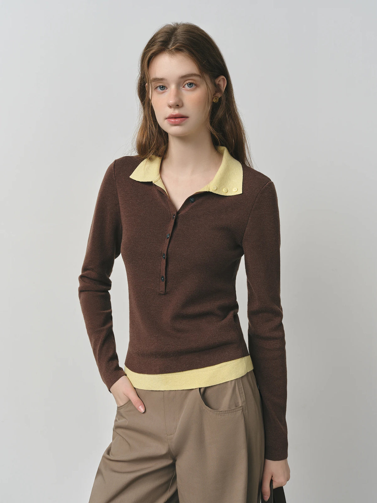 Color-Block Knitted Polo Sweater