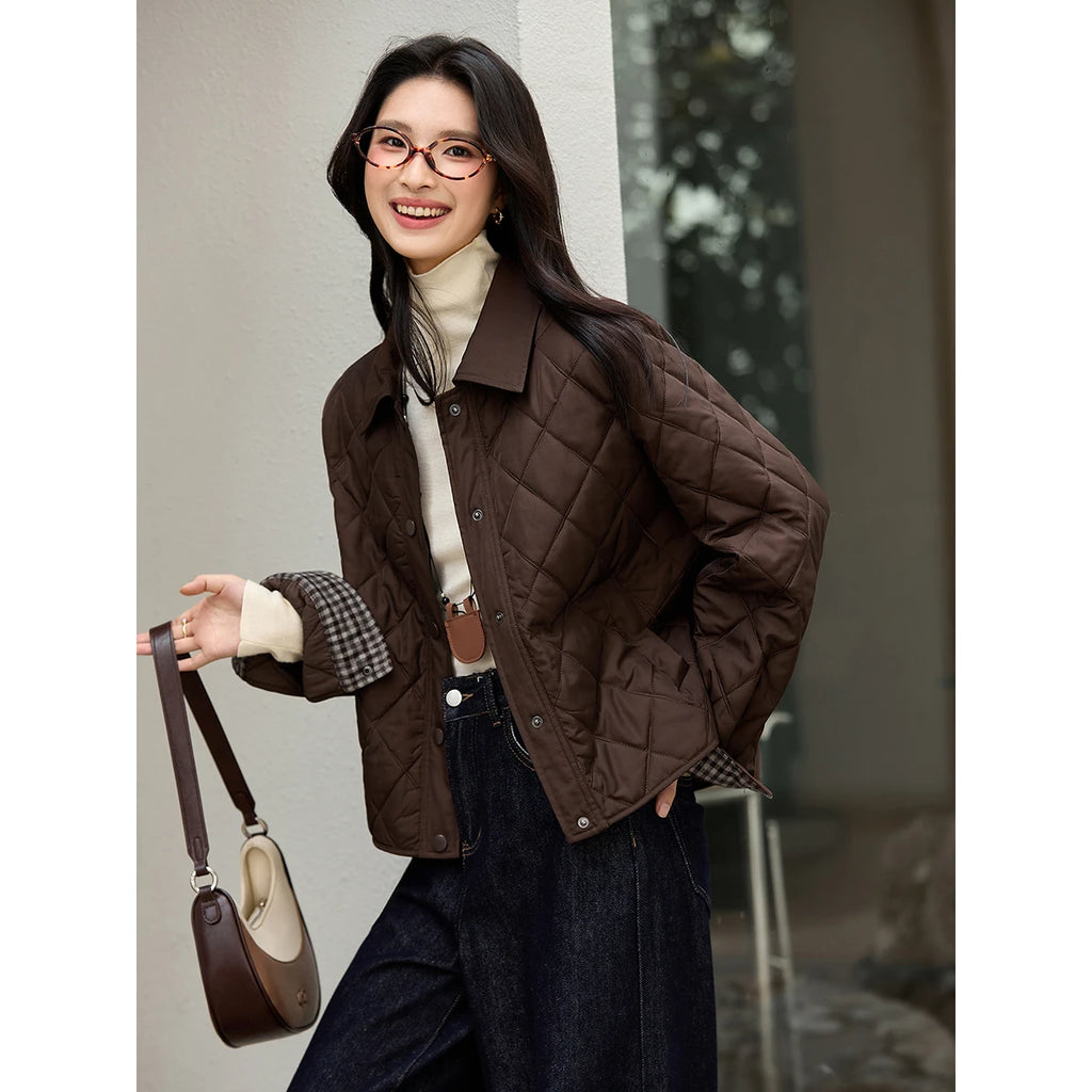 Plaid Spliced Cuff Quilted Parka