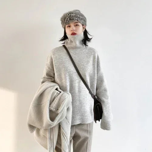 Oversized High-Neck Knit Sweater
