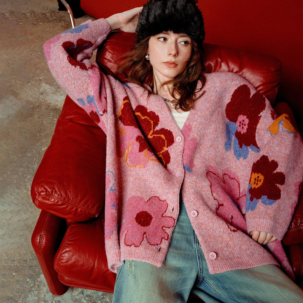 Floral Jacquard Knit Cardigan