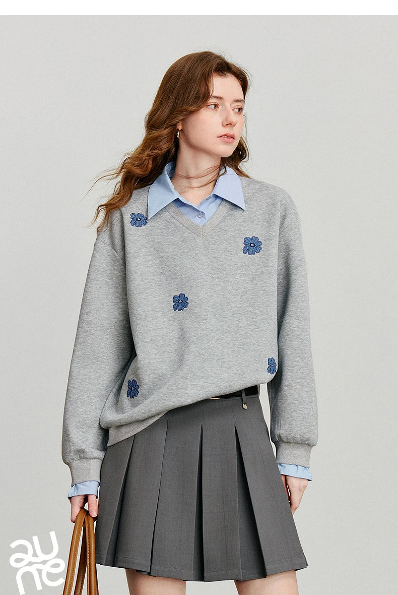Layered Collared Embroidered Sweatshirt