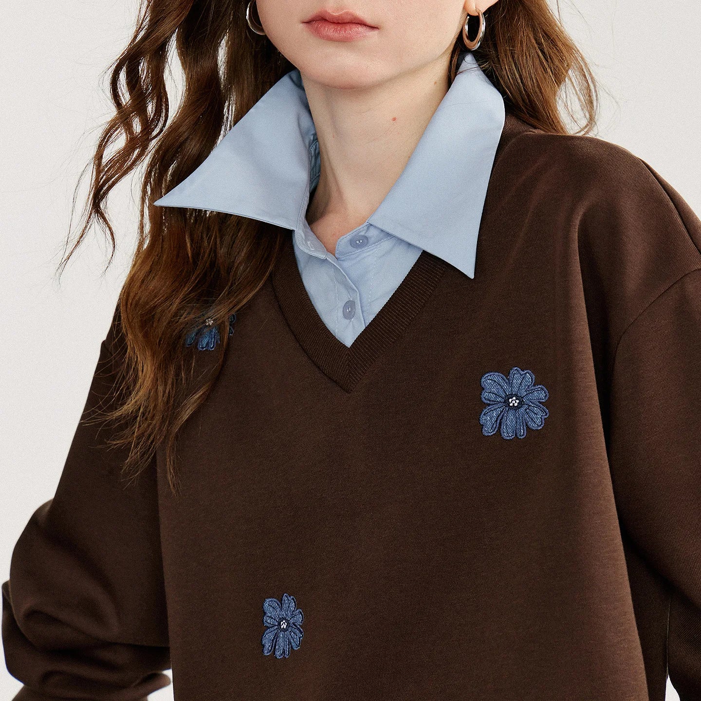 Layered Collared Embroidered Sweatshirt
