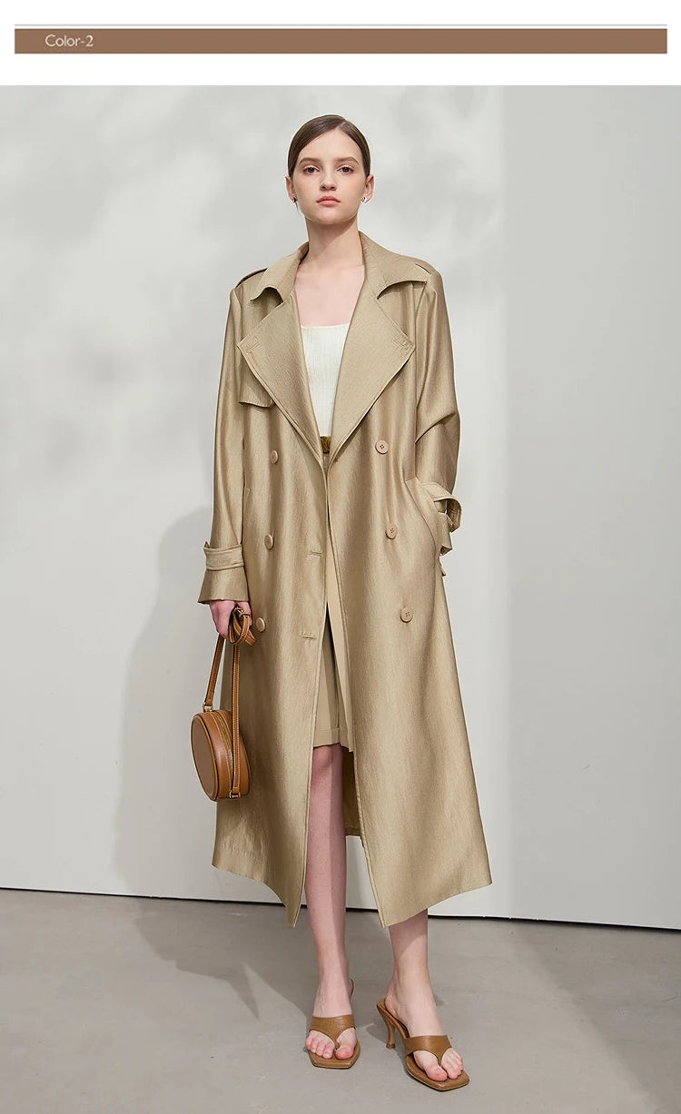 Minimalist Double Breasted Long Trench Coat