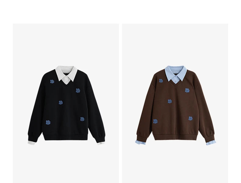 Layered Collared Embroidered Sweatshirt