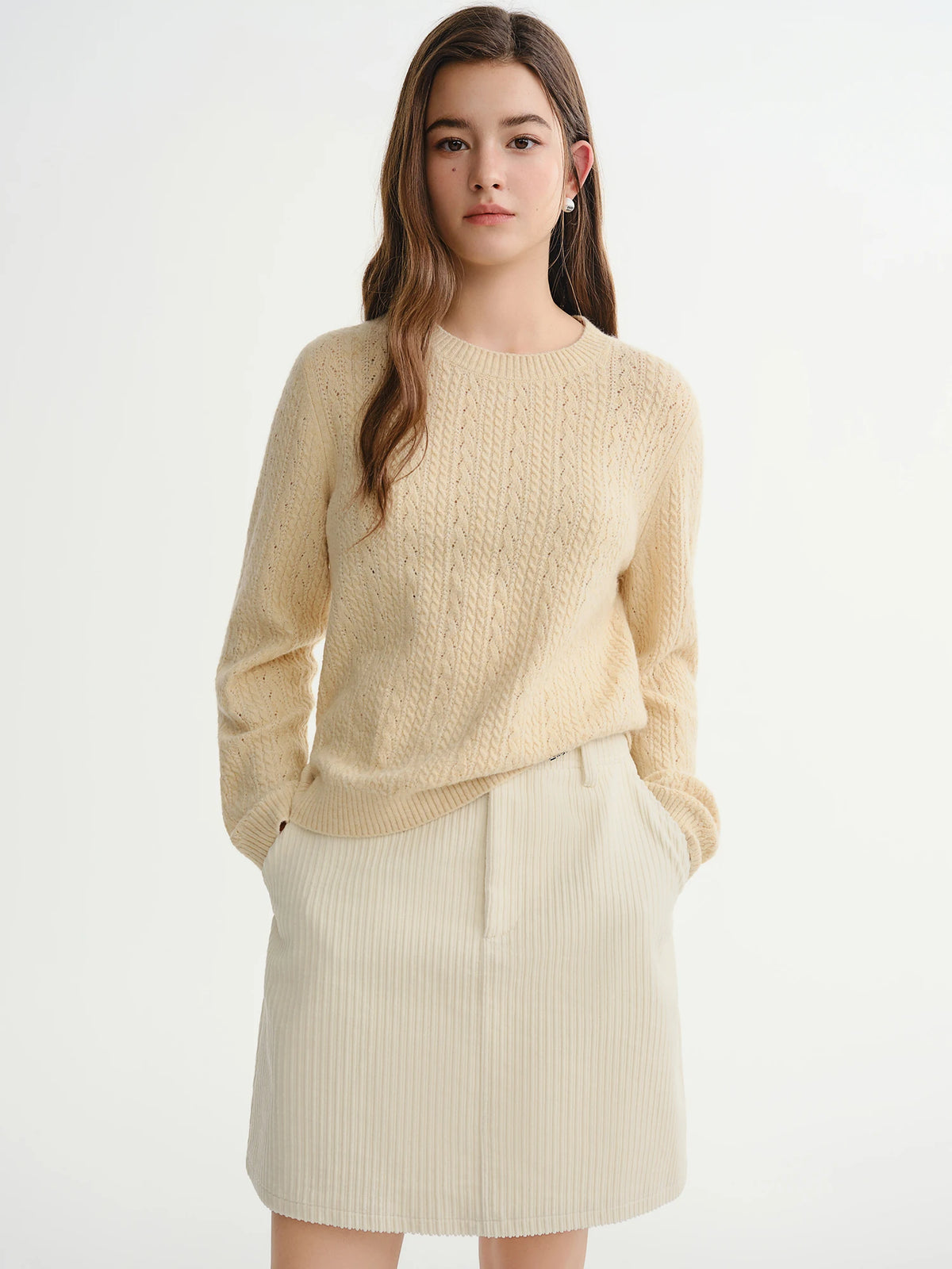 Textured Crew Neck Knit Sweater