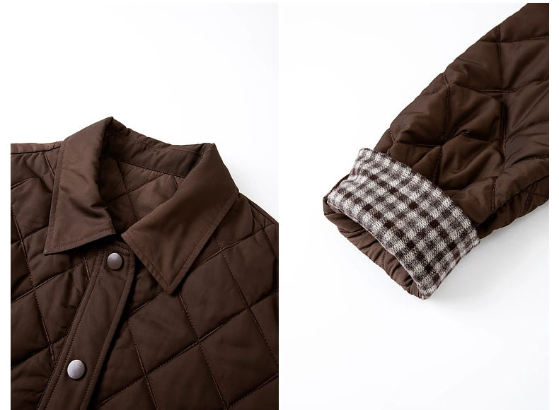 Plaid Spliced Cuff Quilted Parka