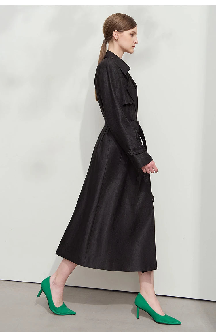 Minimalist Double Breasted Long Trench Coat