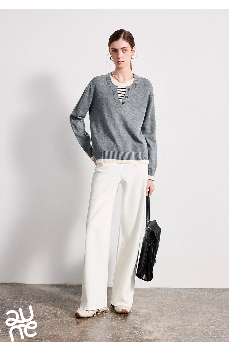 Layered Illusion Patchwork Knit Sweater
