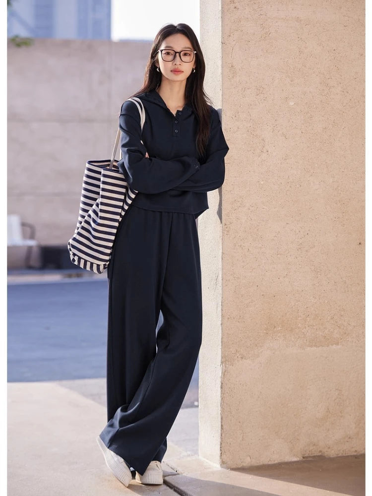 Hooded Sweatshirt & Wide-Leg Pants Set