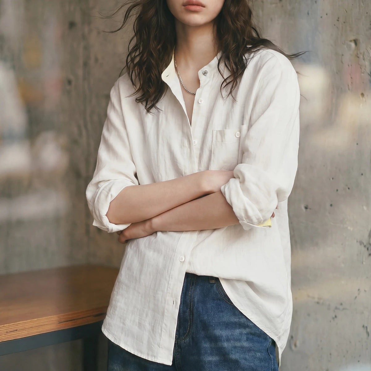 Linen Blend Button-Down Shirt