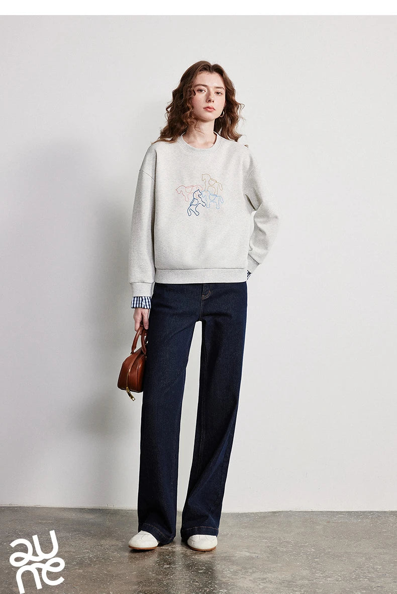 Crewneck Embroidered Patchwork Sweatshirt