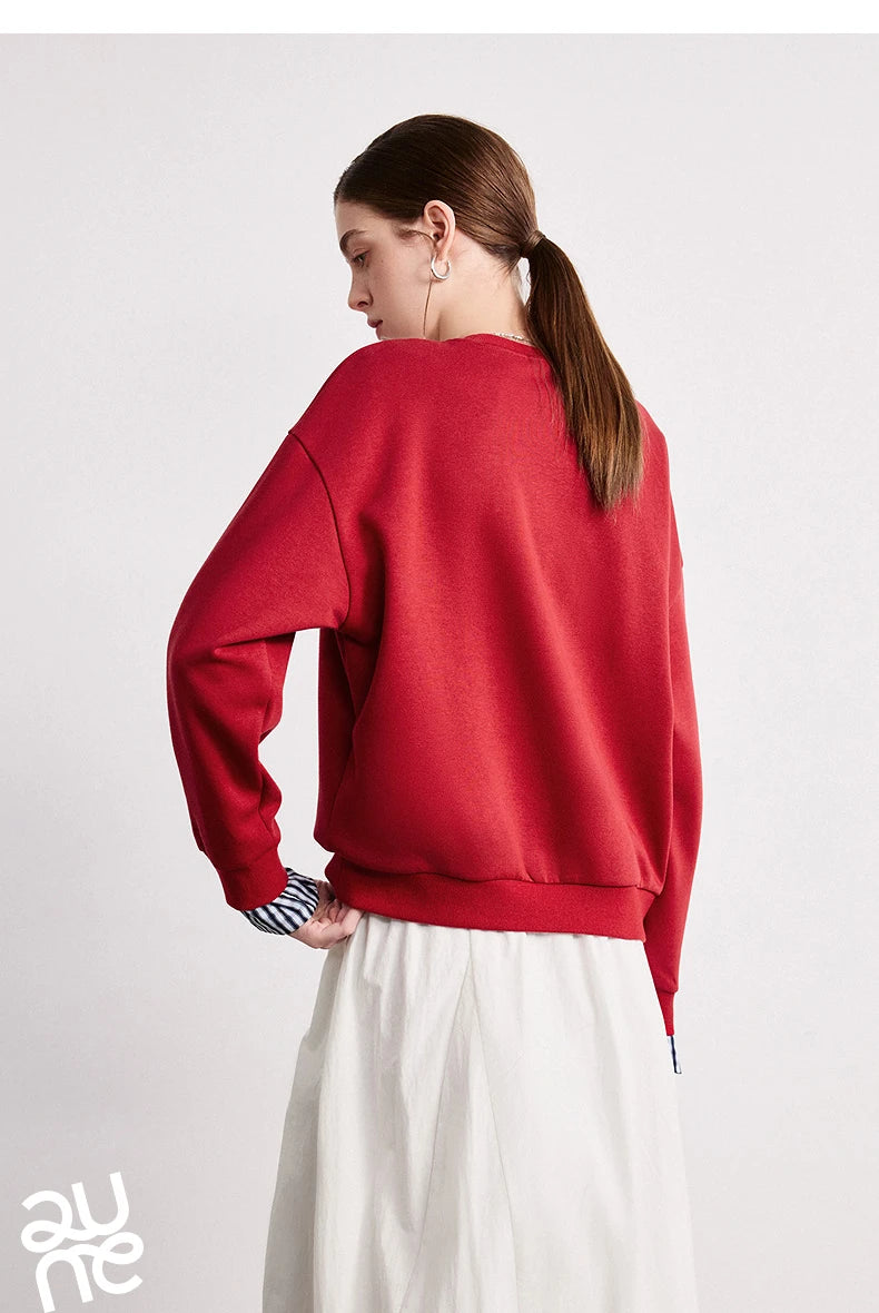 Crewneck Embroidered Patchwork Sweatshirt