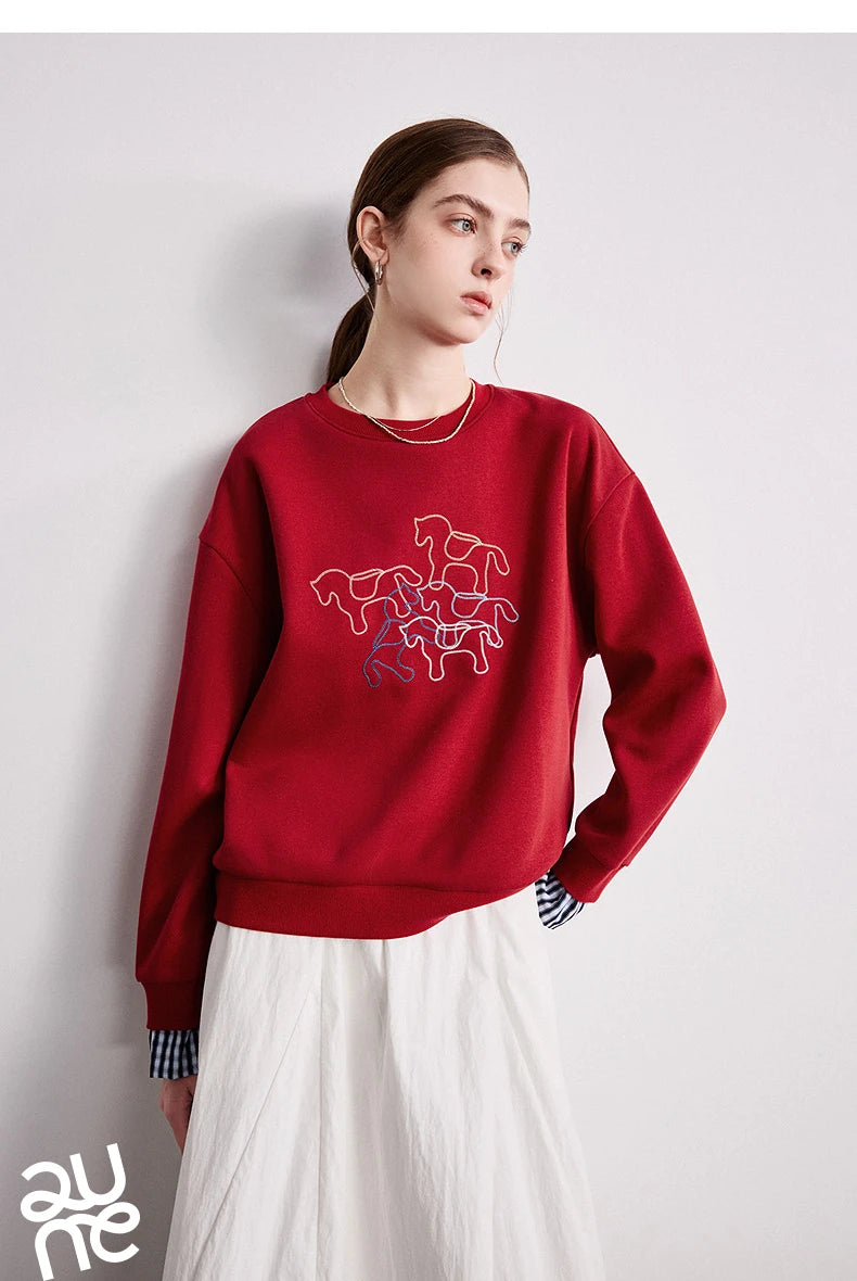 Crewneck Embroidered Patchwork Sweatshirt