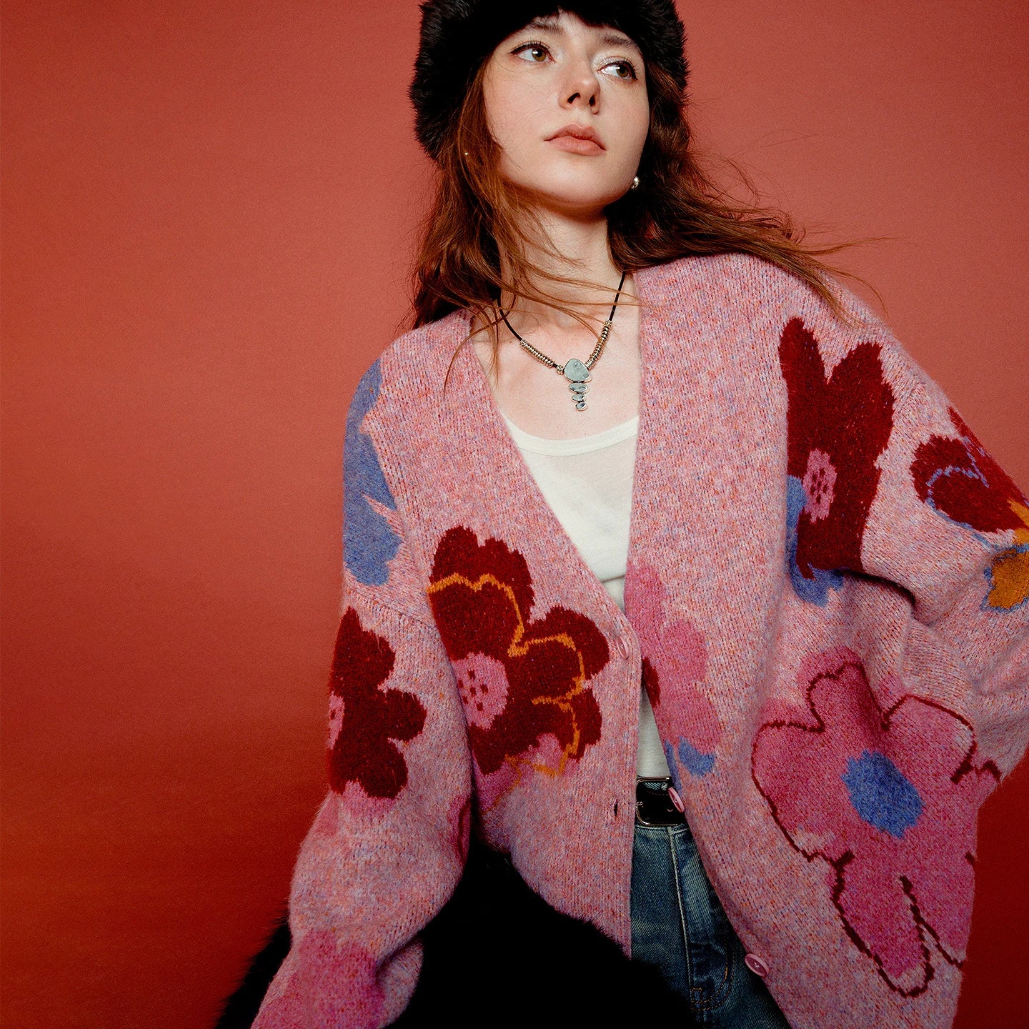 Floral Jacquard Knit Cardigan