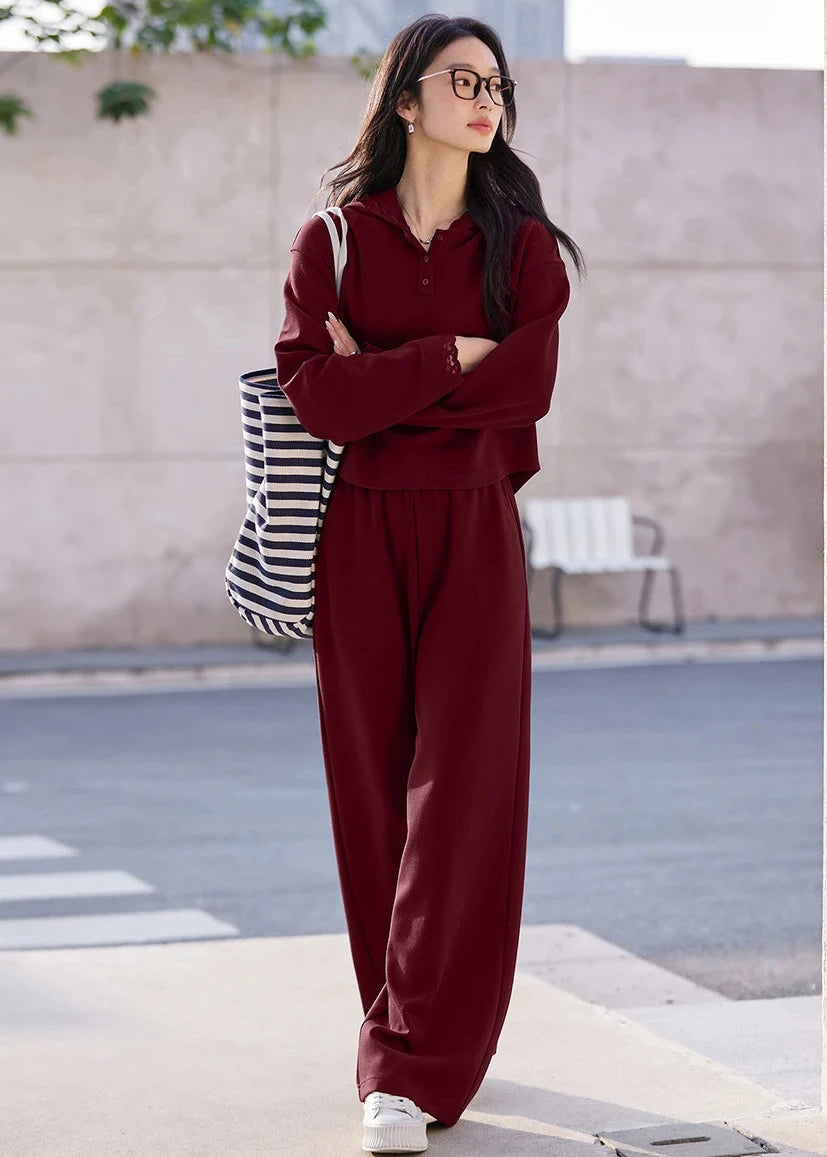 Hooded Sweatshirt & Wide-Leg Pants Set
