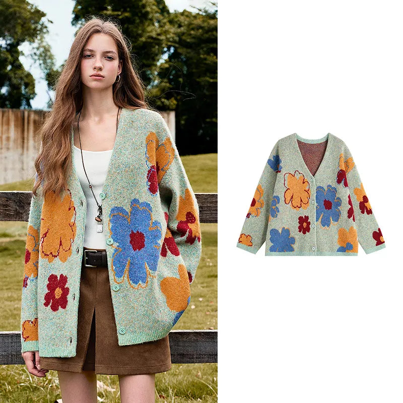 Floral Jacquard Knit Cardigan