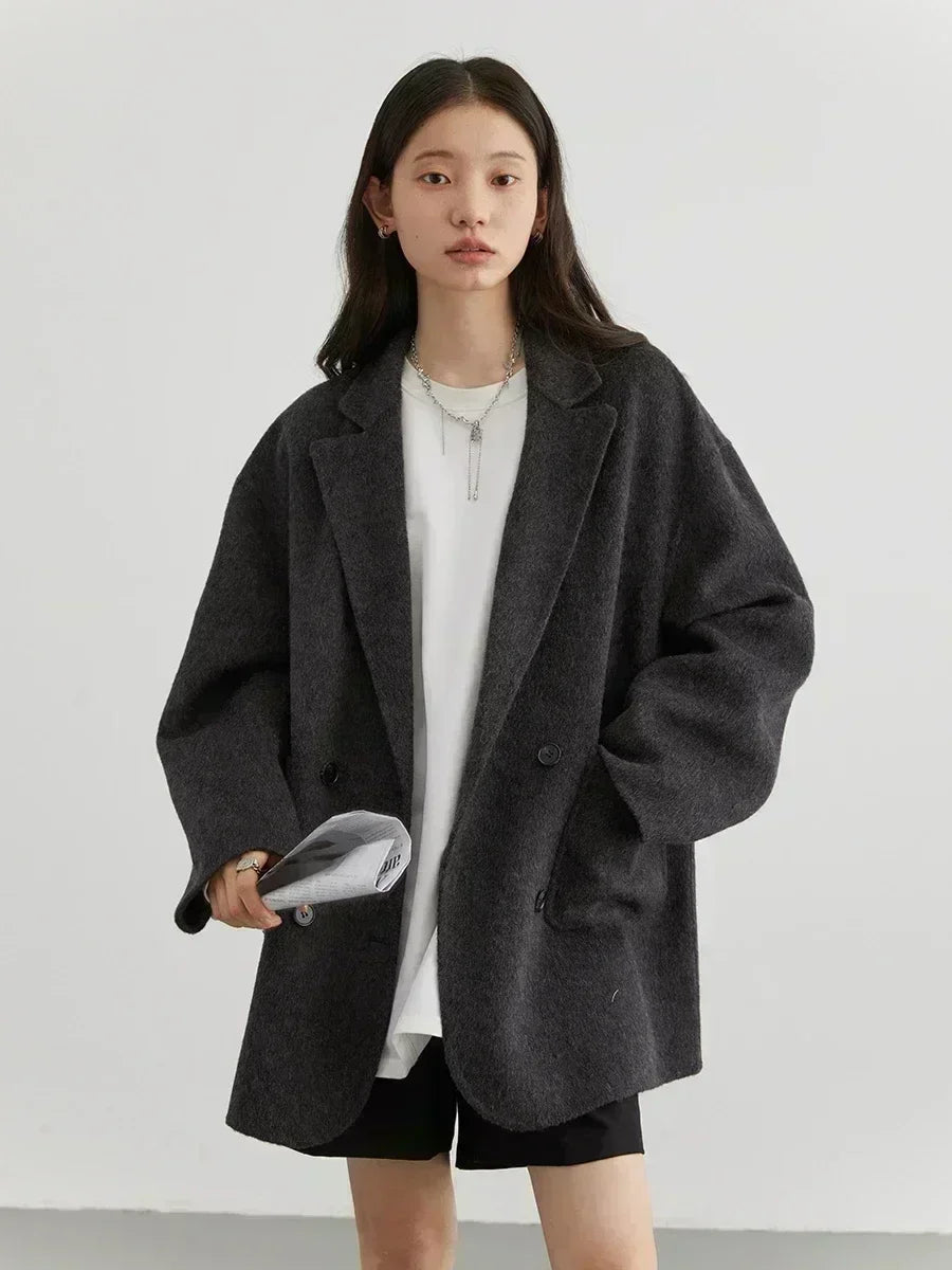 Woolen Loose Double Breasted Jacket