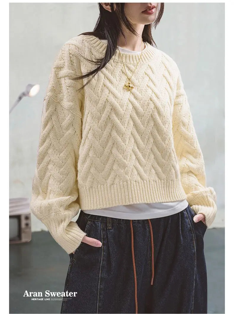 Cable Knit Aran Crew Neck Sweater