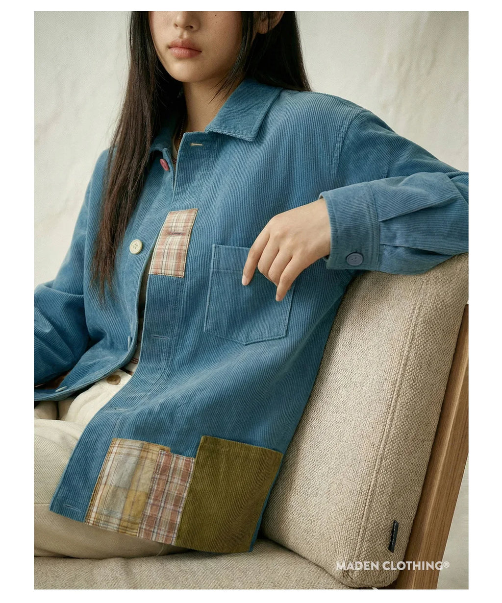 Contrast-Panel Corduroy Shirt Jacket