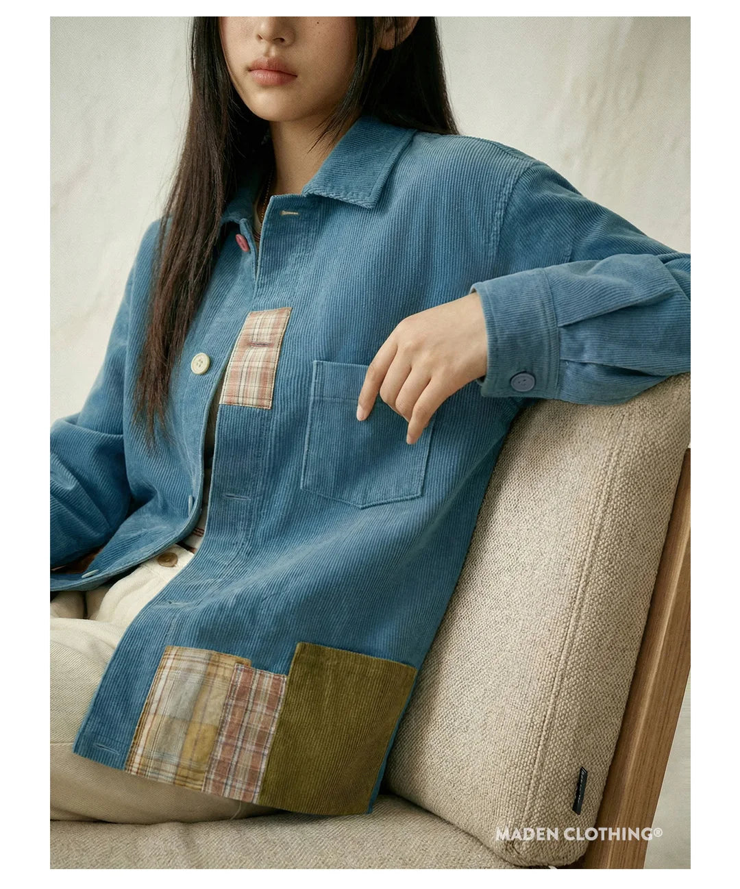 Contrast-Panel Corduroy Shirt Jacket
