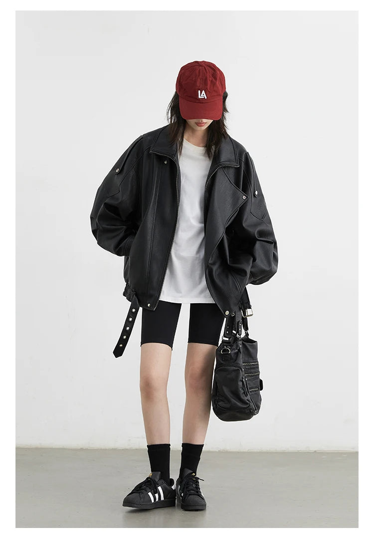 Oversized Retro PU Leather Jacket