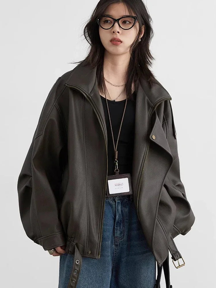 Oversized Retro PU Leather Jacket
