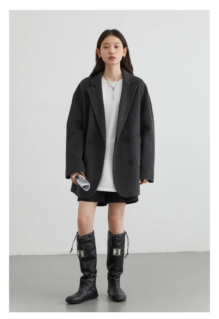 Woolen Loose Double Breasted Jacket