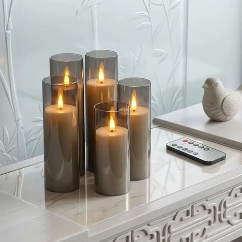 Gray-Brown LED Candle Set of 5 with Remote Control