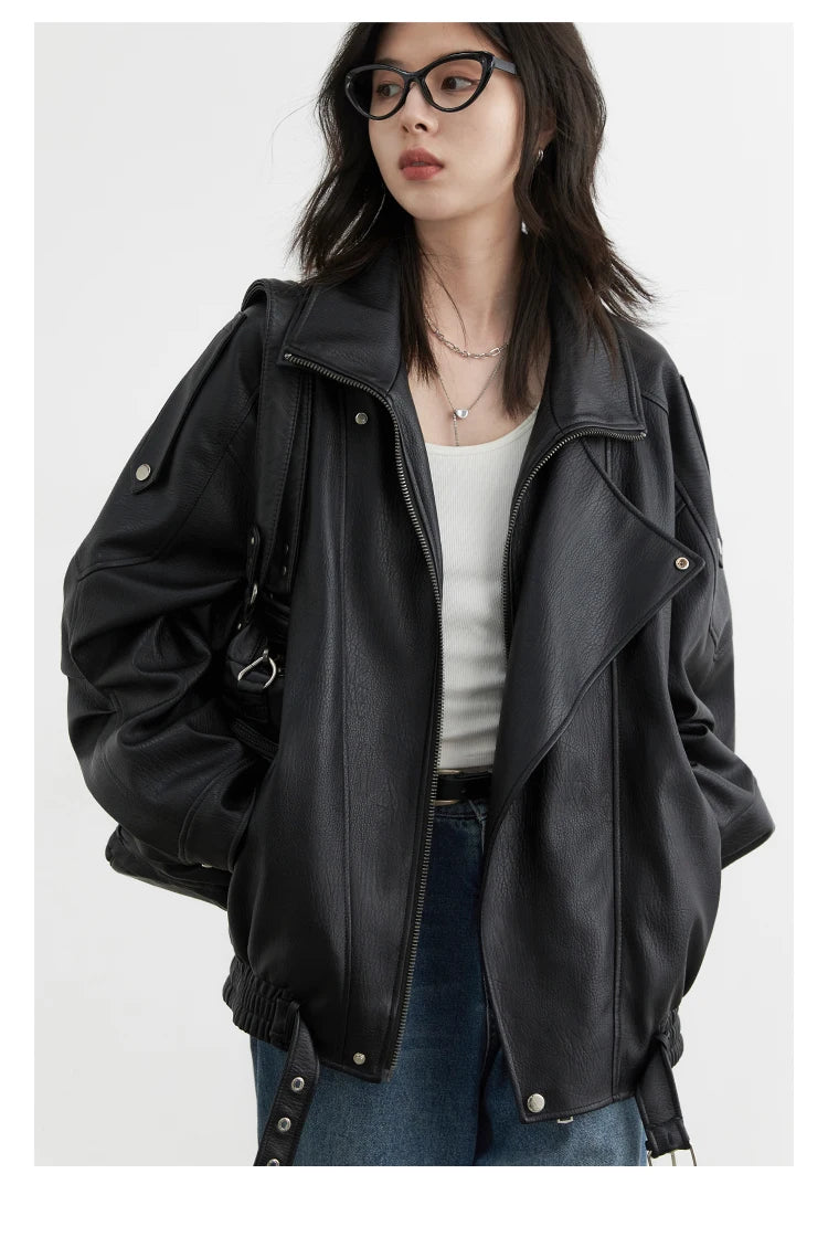 Oversized Retro PU Leather Jacket