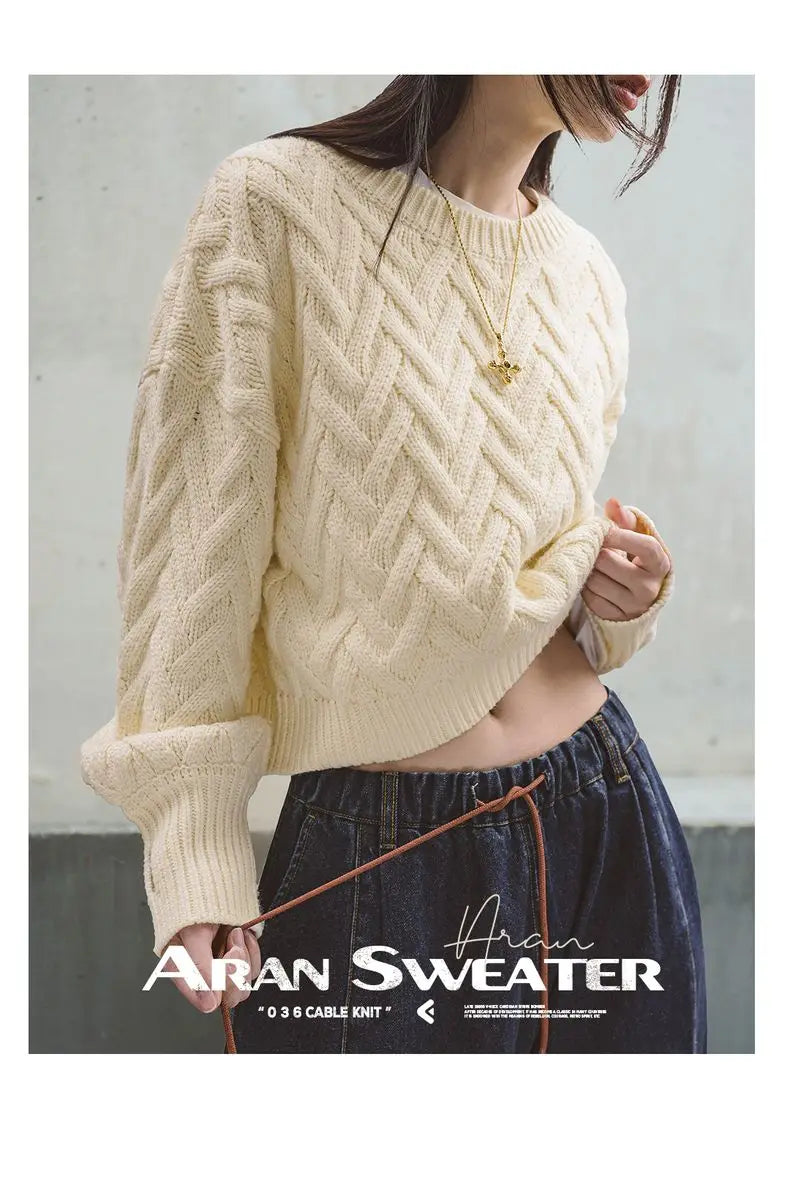 Cable Knit Aran Crew Neck Sweater
