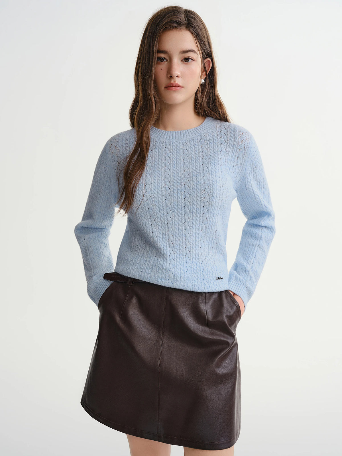 Textured Crew Neck Knit Sweater