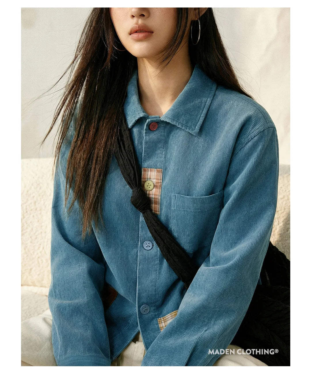 Contrast-Panel Corduroy Shirt Jacket